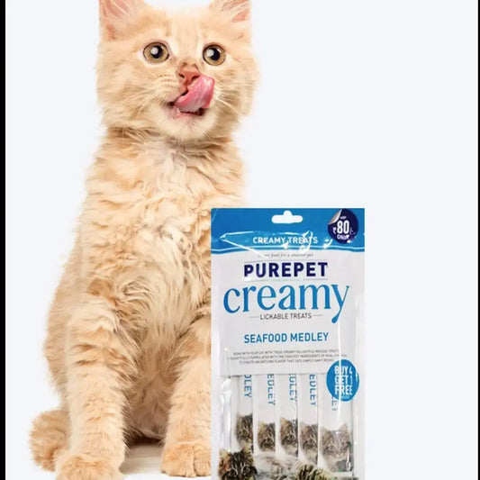 PUREPET CREAMY REAL SEAFOOD & MEDLEY LICKABLE TREATS FOR CATS