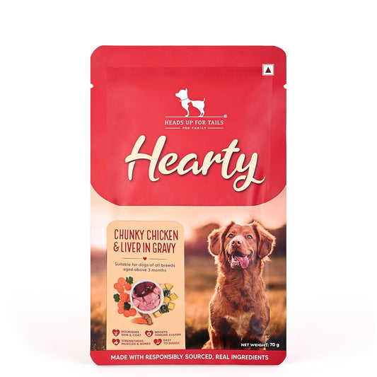Hearty by Heads Up For Tails - Chunky Chicken & Liver in Gravy Dog Wet Food | Grain-Free, Protein-Rich & Easy to Digest | Made with Real Lamb | Wet Dog Food Suitable for All Breeds