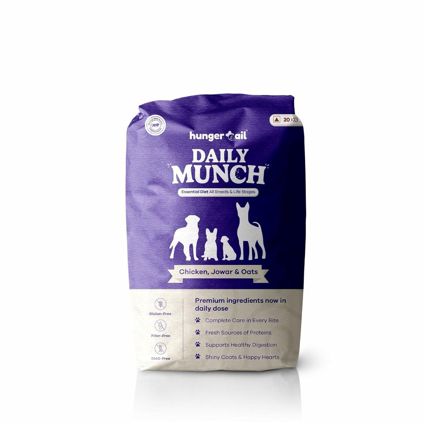 Hungertail Daily Munch Dry Dog Food, 20 kg, All Life Stages, Non-GMO, Low Temperature Baked, Made in India