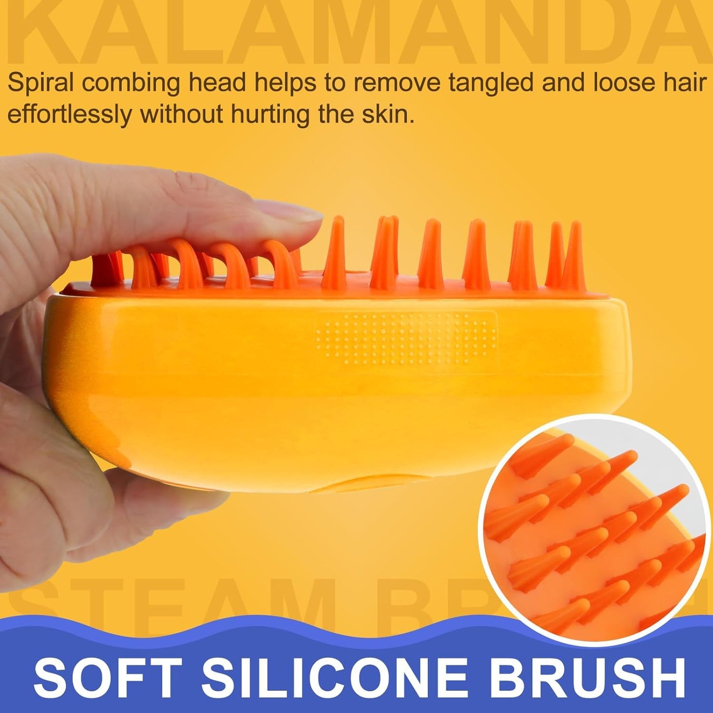 Brush 3 in 1, Silicone Massage Grooming Brush Cleanser, Pet Hair Cleaning Brush Comb for Cats and Dogs, Steamy Pet Brush, Cat Grooming Tool, Dog Fur Remover, Pet Care Brush (Mango yellow)