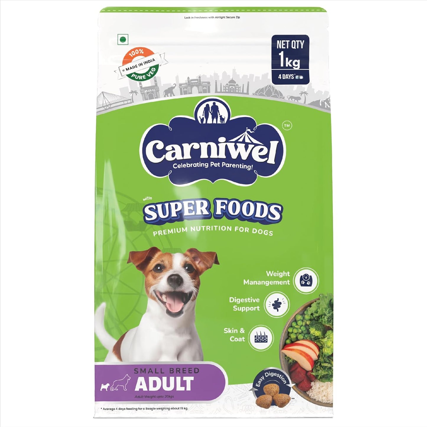 CARNIWEL Veg Superfoods Dry Dog Food for Small Dog Adult Vegetable Dry Adult Dog Food