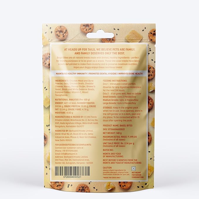 Bagel Bites Treats for Adult Dogs & Puppies | Rich in Protein | Gluten-Free, No Artificial Flavours | Promotes Dental Hygiene & Bone Health |