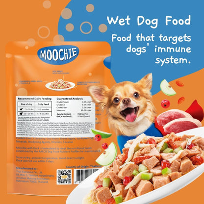 Moochie Wet Dog Food, Grain Free Gavy Meal, Boost Immune with Duck Meat, Cranberries, Goji Berries and Green Apples, High Protein Gravy Foods for Dogs