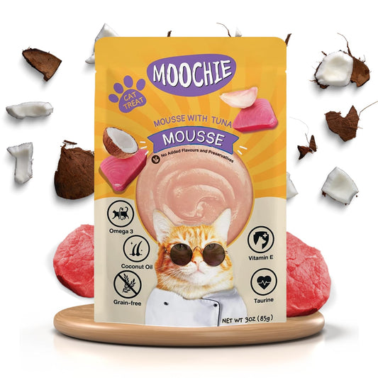 Moochie Tasty Wet Cat Food, Mousse with Tuna, Grain Free Cats Gravy Meal, No Artificial Flavours Kitten Food, Non-Vegetarian Cat Foods Pouch for Kittens
