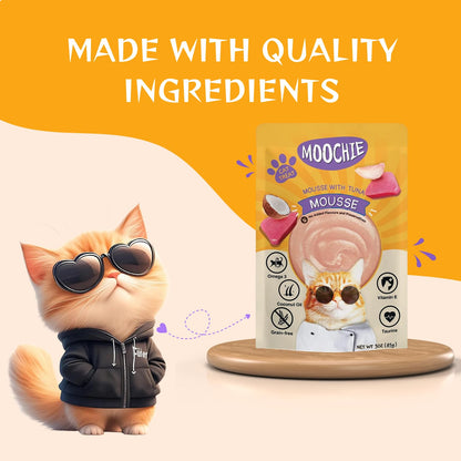 Moochie Tasty Wet Cat Food, Mousse with Tuna, Grain Free Cats Gravy Meal, No Artificial Flavours Kitten Food, Non-Vegetarian Cat Foods Pouch for Kittens