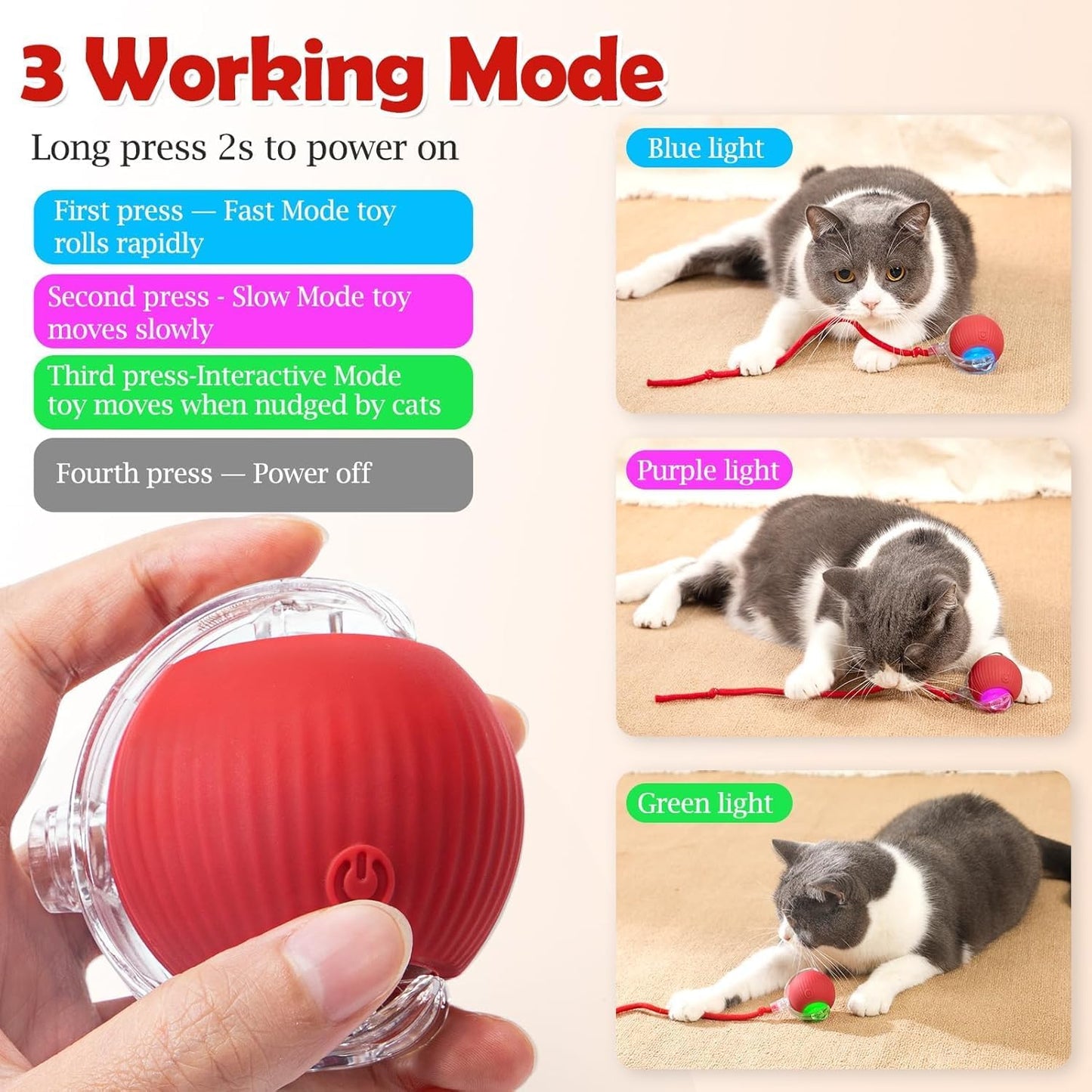 Smart Rolling LED Ball, Automatic & USB Rechargeable Motion Activate for Indoor Kitten Puppy Dog cat- Pet Exercise