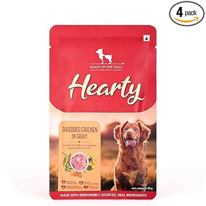 Hearty by Heads Up For Tails - Shredded Chicken & Pumpkin in Gravy Dog Wet Food | Real Chicken and Veggies | No Artificial Preservatives | Wet Dog Food Suitable for All Breeds