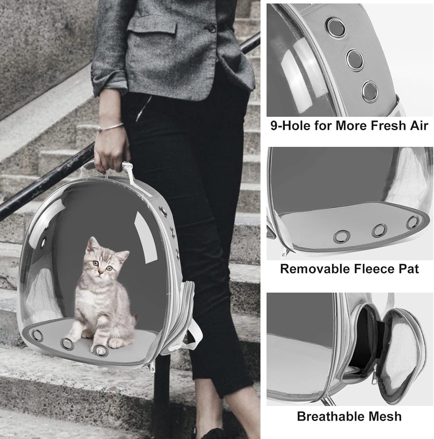 Transparent Cat Carrier Backpack (Medium) | Breathable, Ventilated, Airline-Approved Pet Travel Bag for Cats & Small Dogs | Sturdy & Comfortable for Hiking & Travel