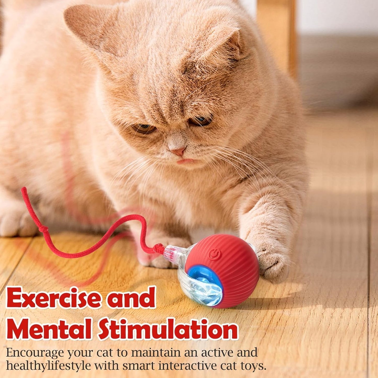 Smart Rolling LED Ball, Automatic & USB Rechargeable Motion Activate for Indoor Kitten Puppy Dog cat- Pet Exercise