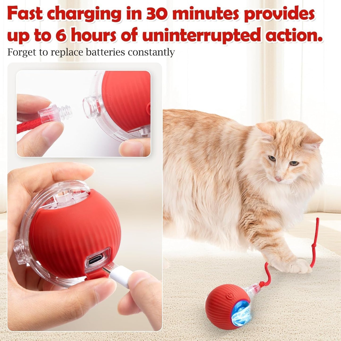 Smart Rolling LED Ball, Automatic & USB Rechargeable Motion Activate for Indoor Kitten Puppy Dog cat- Pet Exercise