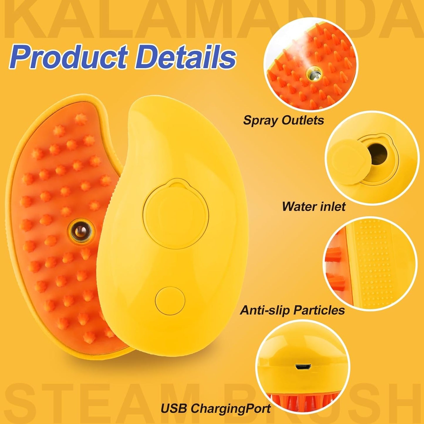 Brush 3 in 1, Silicone Massage Grooming Brush Cleanser, Pet Hair Cleaning Brush Comb for Cats and Dogs, Steamy Pet Brush, Cat Grooming Tool, Dog Fur Remover, Pet Care Brush (Mango yellow)