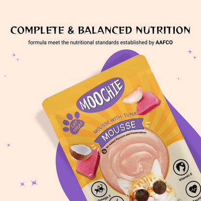 Moochie Tasty Wet Cat Food, Mousse with Tuna, Grain Free Cats Gravy Meal, No Artificial Flavours Kitten Food, Non-Vegetarian Cat Foods Pouch for Kittens