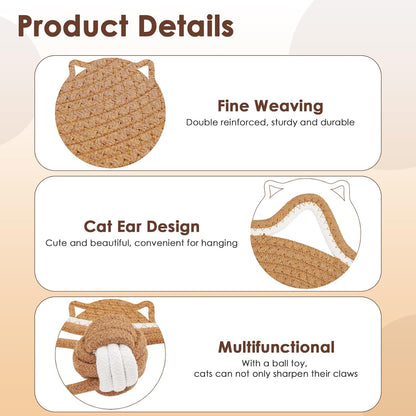 Cotton Rope Scratch Pad, 15.7'' Round Horizontal Floor Scratching Mat for Indoor Cats, Furniture Protector for Wall, Couch, Carpets, Sofas