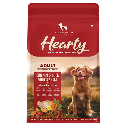 Hearty by HUFT Adult Dry Dog Food | Oven-Baked Chicken & Duck with Brown Rice  All Breeds | Complete & Balanced Food for Adult Dogs | No Corn, Soy, GMO or Added Flavours