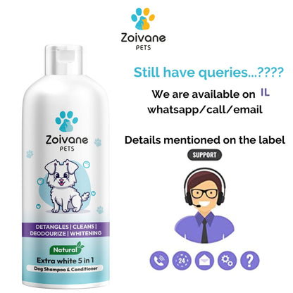 ZOIVANE Dog Shampoo - 300 Milliliter | Extra White 5 In 1 Dog Shampoo & Conditioner For Whitening, Glowing| Dog Shampoo German Shepherd, Labrador & Golden Retriever