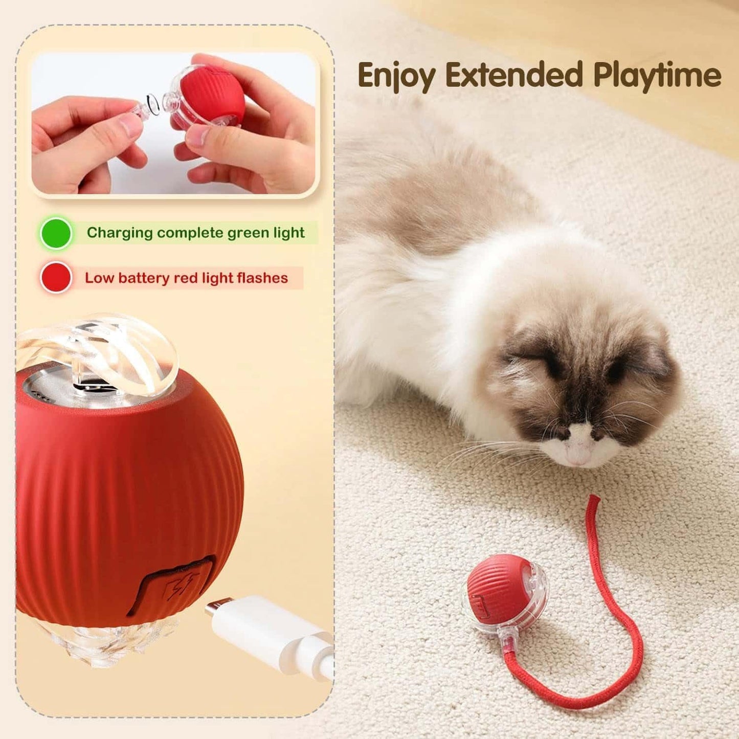 Smart Rolling LED Ball, Automatic & USB Rechargeable Motion Activate for Indoor Kitten Puppy Dog cat- Pet Exercise