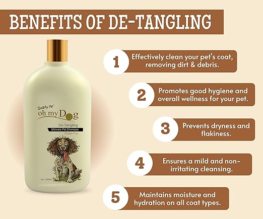 Oh My Dog Detangling Shampoo for Dogs and Puppies - 500ml | Paraben & Cruelty-Free Ultimate Pet Shampoo | Shiny, Soft and Tangle-Free Fur | Suitable for All Breeds and Sizes