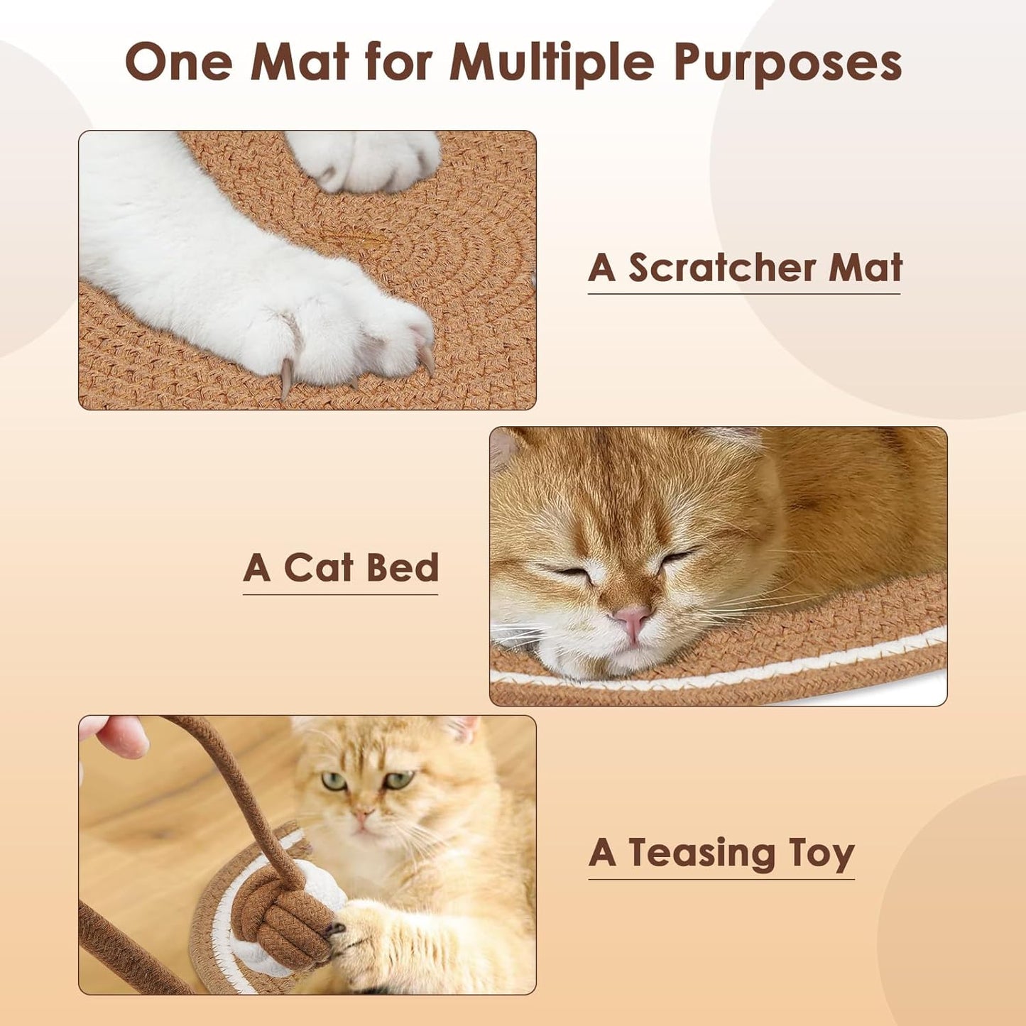 Cotton Rope Scratch Pad, 15.7'' Round Horizontal Floor Scratching Mat for Indoor Cats, Furniture Protector for Wall, Couch, Carpets, Sofas