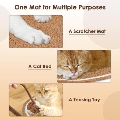 Cotton Rope Scratch Pad, 15.7'' Round Horizontal Floor Scratching Mat for Indoor Cats, Furniture Protector for Wall, Couch, Carpets, Sofas