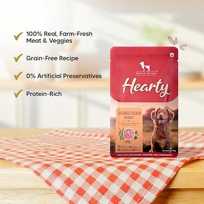 Hearty by Heads Up For Tails - Shredded Chicken & Pumpkin in Gravy Dog Wet Food | Real Chicken and Veggies | No Artificial Preservatives | Wet Dog Food Suitable for All Breeds