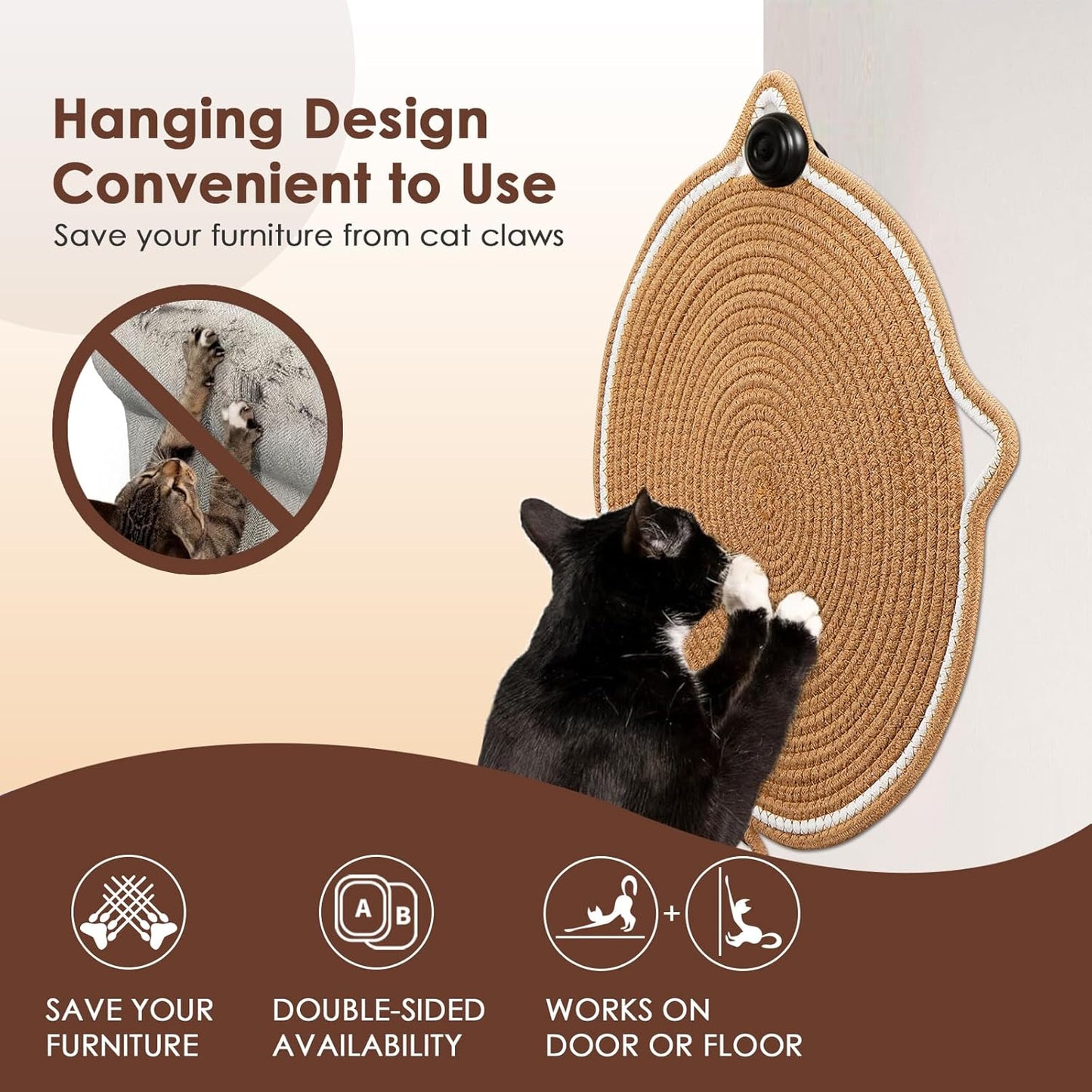 Cotton Rope Scratch Pad, 15.7'' Round Horizontal Floor Scratching Mat for Indoor Cats, Furniture Protector for Wall, Couch, Carpets, Sofas