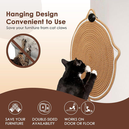 Cotton Rope Scratch Pad, 15.7'' Round Horizontal Floor Scratching Mat for Indoor Cats, Furniture Protector for Wall, Couch, Carpets, Sofas