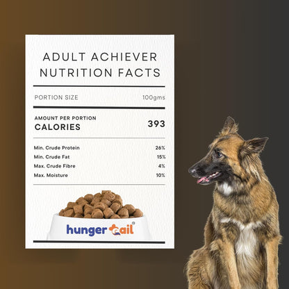 Hunger Tails Adult Achiever Chicken & Brown Rice 1 Year & Above Dry Dog Food Zero Fillers, Non GMO, Low Temperature Baked Made in India & for Indian Conditions Freshly Sourced Proteins
