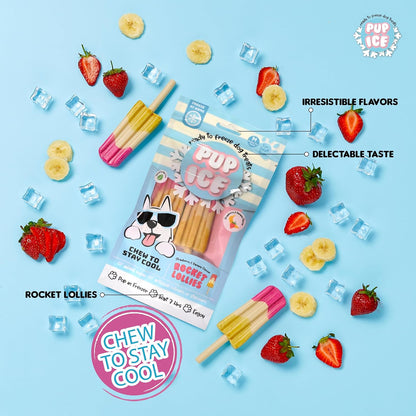 PUP ICE Ready to Freeze Rocket Lollies Dog Treats: Healthy,Prebiotics & Calcium Rich Edible Chew Snacks,No Added Sugar,No Artificial Colors or Flavors