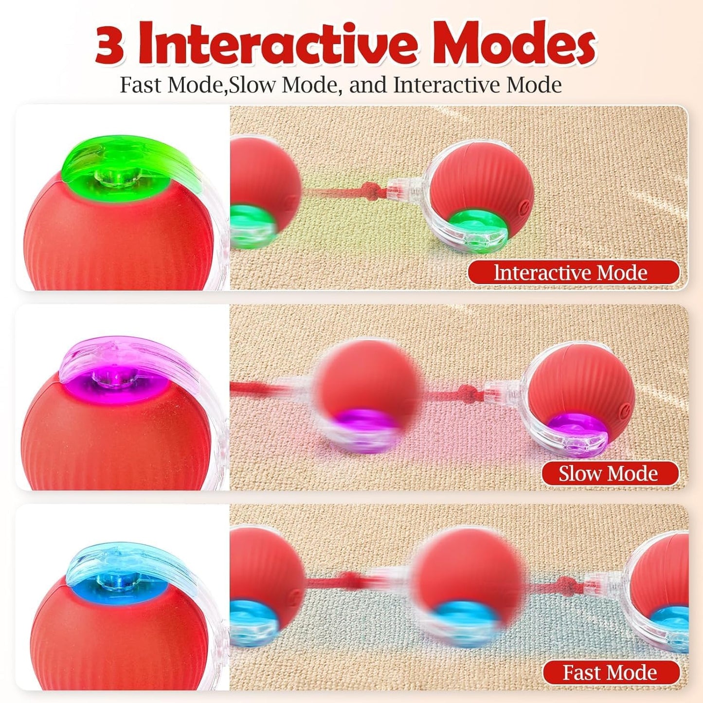 Smart Rolling LED Ball, Automatic & USB Rechargeable Motion Activate for Indoor Kitten Puppy Dog cat- Pet Exercise