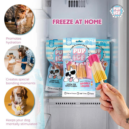 PUP ICE Ready to Freeze Rocket Lollies Dog Treats: Healthy,Prebiotics & Calcium Rich Edible Chew Snacks,No Added Sugar,No Artificial Colors or Flavors