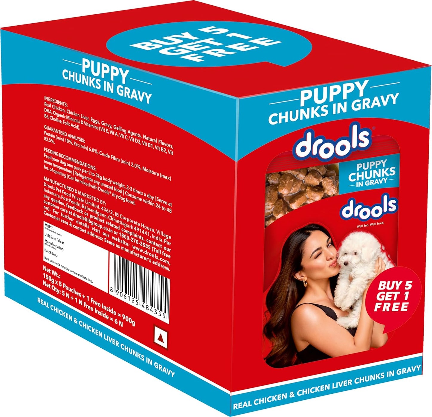 Drools  Wet Dog Food Real Chicken and Chicken Liver Chunks Gravy 0.9 Kg ..Pack of 6