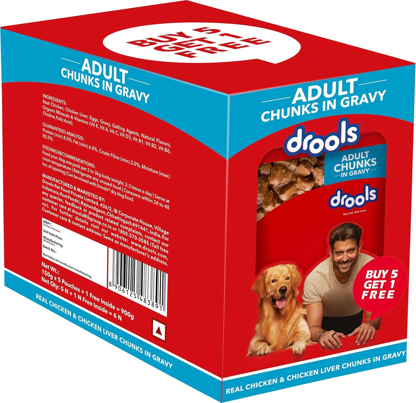 Drools Adult Wet Dog Food, Real Chicken and Chicken Liver Chunks in Gravy