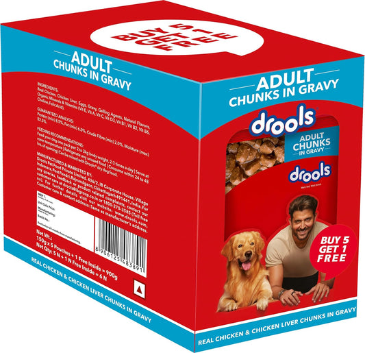 Drools Adult Wet Dog Food, Real Chicken and Chicken Liver Chunks in Gravy