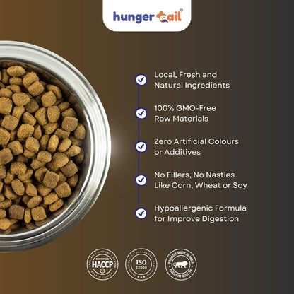 Hunger Tails Adult Achiever Chicken & Brown Rice 1 Year & Above Dry Dog Food Zero Fillers, Non GMO, Low Temperature Baked Made in India & for Indian Conditions Freshly Sourced Proteins