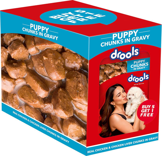 Drools  Wet Dog Food Real Chicken and Chicken Liver Chunks Gravy 0.9 Kg ..Pack of 6