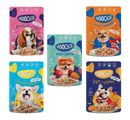 PETS EMPIRE Moochie Wet Dog Food Combo, Grain Free Gavy Meal, No Artificial Flavours, High Protein Dogs Gravy Foods, Non-Vegetarian Pet Meals, All Flavour Mix for Dogs, Puppy