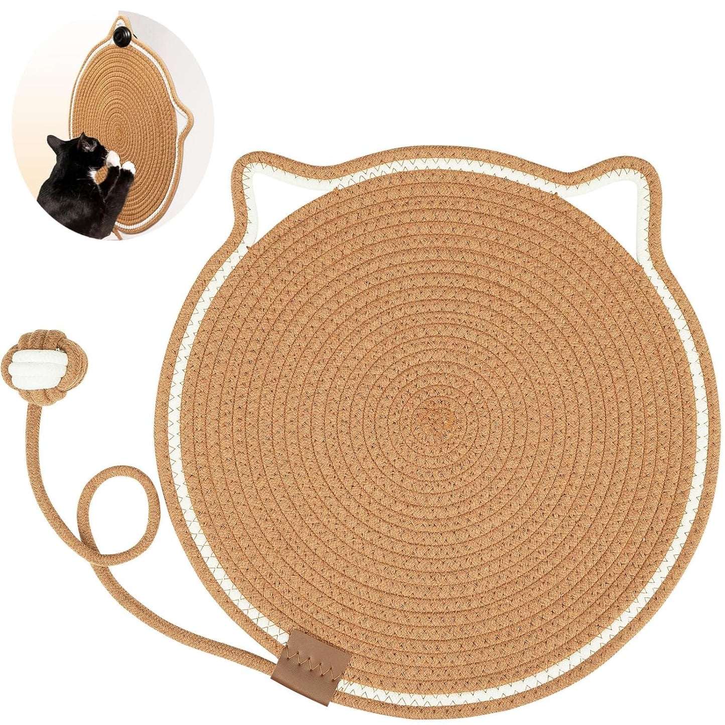 Cotton Rope Scratch Pad, 15.7'' Round Horizontal Floor Scratching Mat for Indoor Cats, Furniture Protector for Wall, Couch, Carpets, Sofas