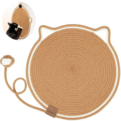 Cotton Rope Scratch Pad, 15.7'' Round Horizontal Floor Scratching Mat for Indoor Cats, Furniture Protector for Wall, Couch, Carpets, Sofas