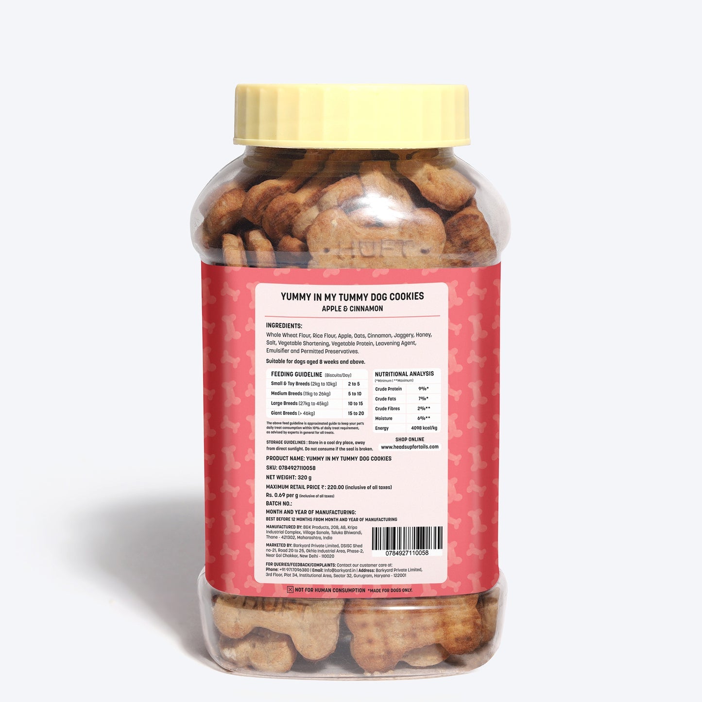 Yummy in my Tummy Apple & Cinnamon Vegetarian Dog Biscuits 320 gm