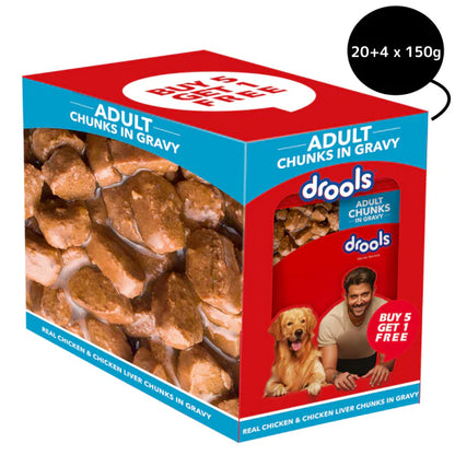 Drools Adult Wet Dog Food, Real Chicken and Chicken Liver Chunks in Gravy