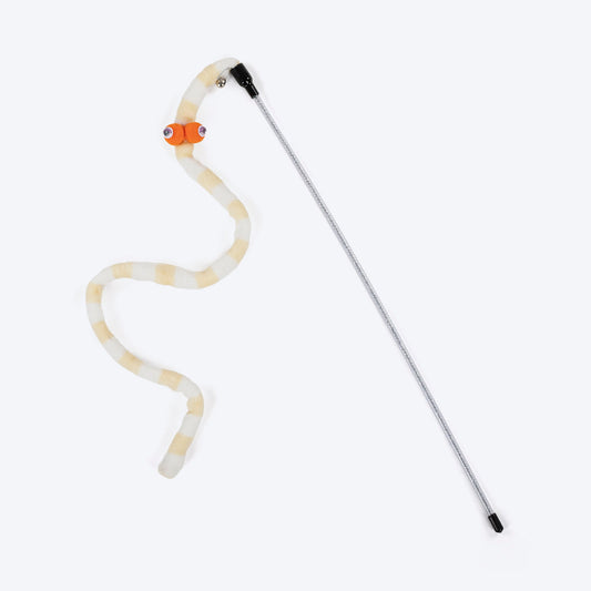 Wiggly Worm Wand Toy For Cat - Yellow & White