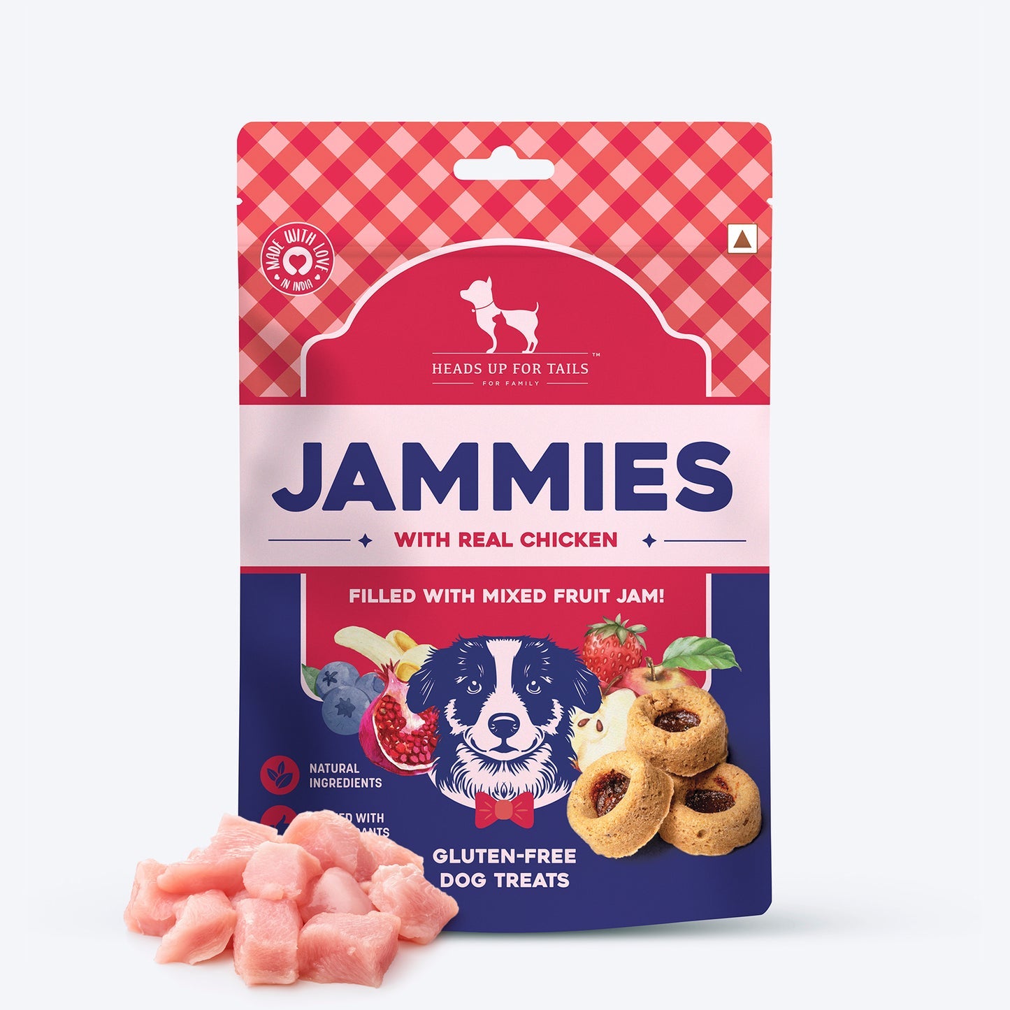 Heads Up For Tails Jammies - Chicken Filled With Mixed Fruit Jam Dog Treats - 100 g