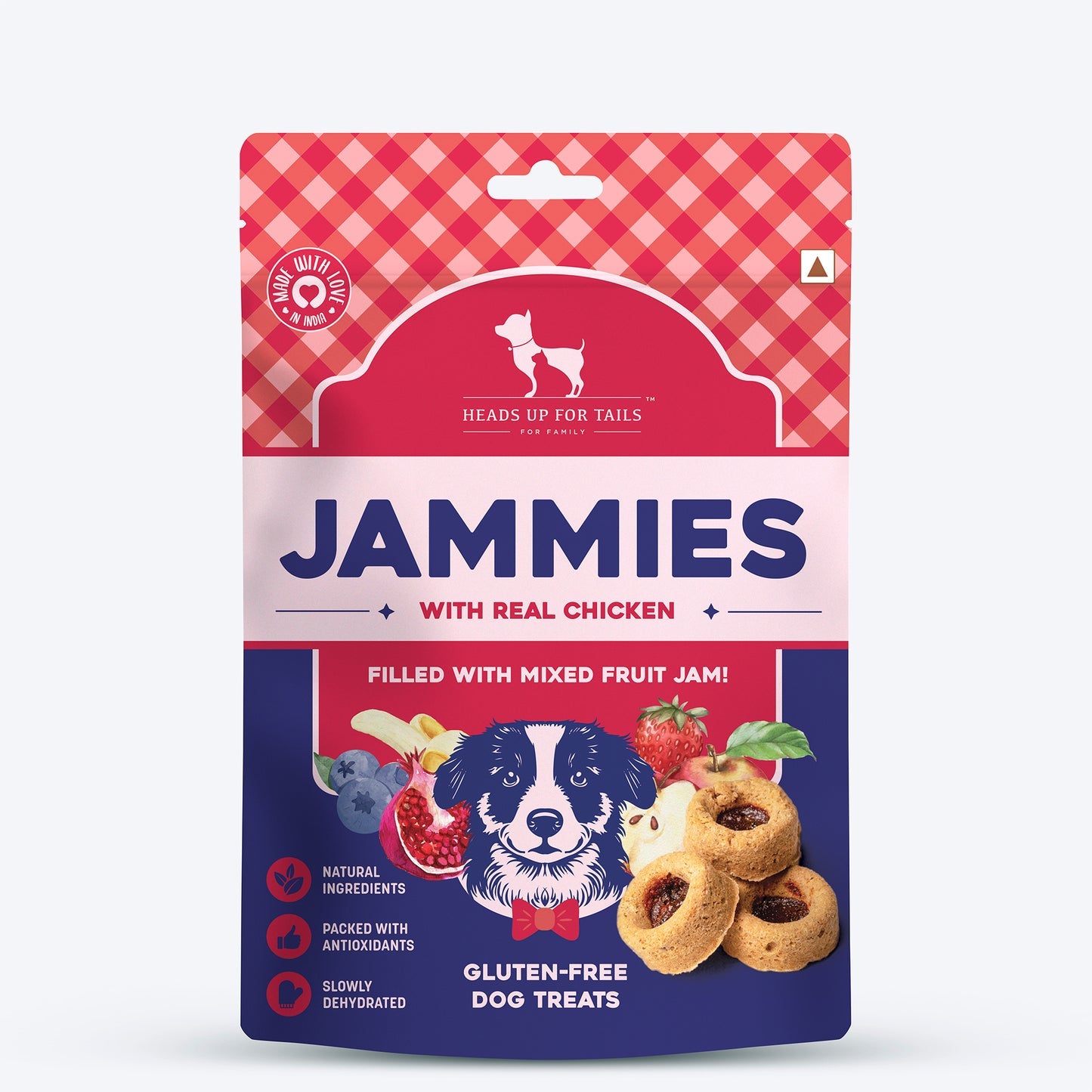 Heads Up For Tails Jammies - Chicken Filled With Mixed Fruit Jam Dog Treats - 100 g