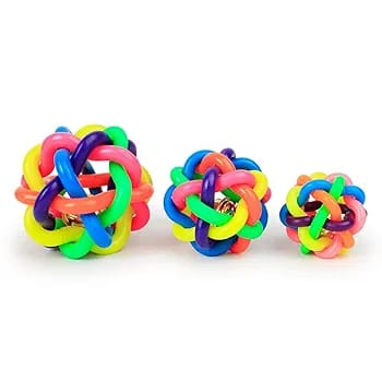 Colorful Rainbow Ball Dog Toys Rubber Puppy Chew Toy With Bell Soft Pet Toys For Puppy Small Medium Dogs