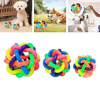 Colorful Rainbow Ball Dog Toys Rubber Puppy Chew Toy With Bell Soft Pet Toys For Puppy Small Medium Dogs