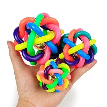 Colorful Rainbow Ball Dog Toys Rubber Puppy Chew Toy With Bell Soft Pet Toys For Puppy Small Medium Dogs