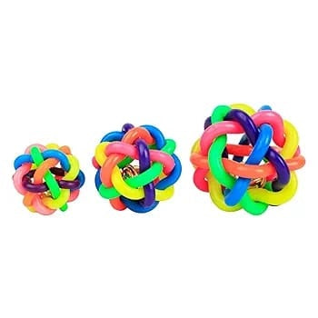 Colorful Rainbow Ball Dog Toys Rubber Puppy Chew Toy With Bell Soft Pet Toys For Puppy Small Medium Dogs