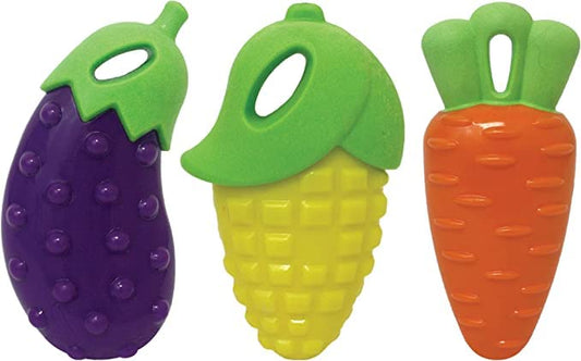 Squeaky Dog Chew Toys - 3 Pack Indestructible Toy for Aggressive Chewers, Tough Durable Rubber Carrot Dog Toys Teeth-Cleaning Squeaky Dog Toys