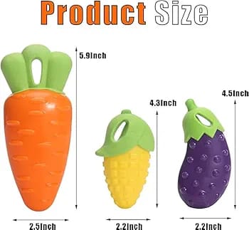 Squeaky Dog Chew Toys - 3 Pack Indestructible Toy for Aggressive Chewers, Tough Durable Rubber Carrot Dog Toys Teeth-Cleaning Squeaky Dog Toys
