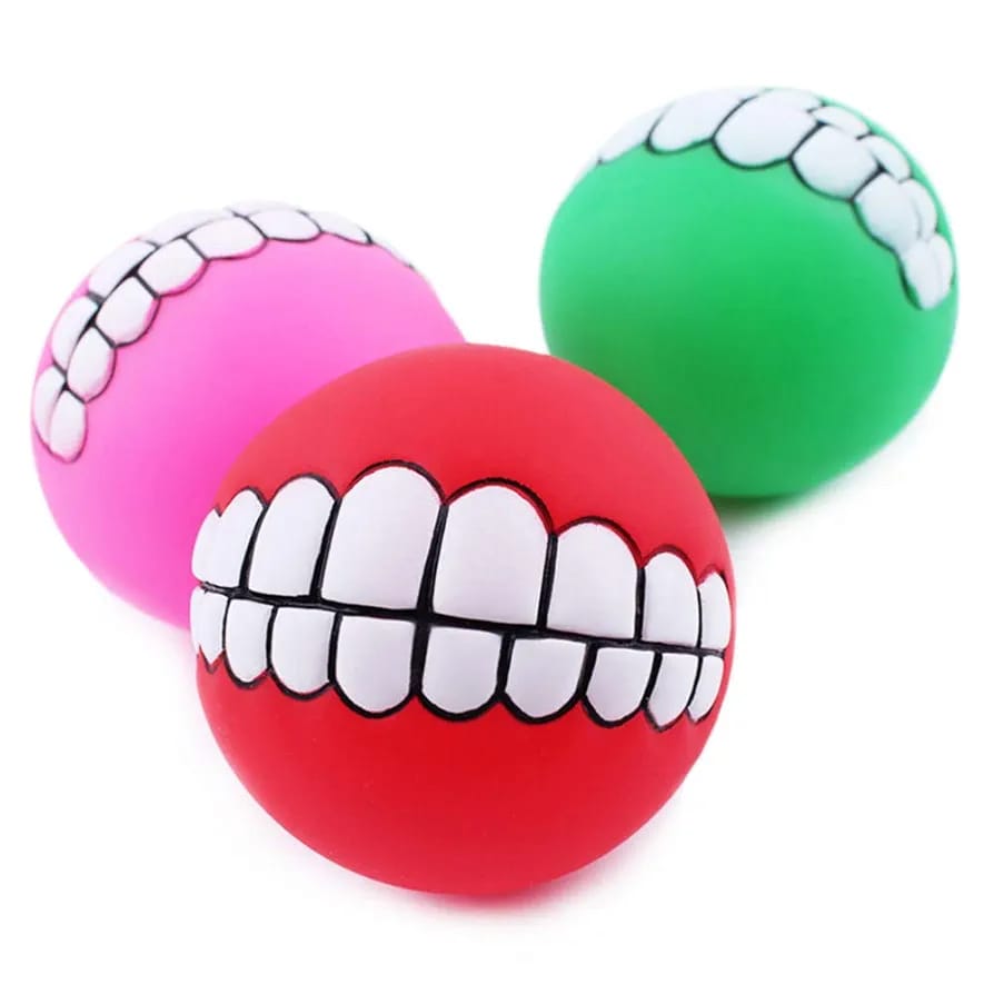 Funny Dog Teeth Ball for Dogs, Fun Pet Toy with Human Smile Design and Squeaker, Nontoxic for Puppy Small Medium Or Large Doggies Tooth Chew Toy, Squeaky Dog Ball Smiling Dog Ball
